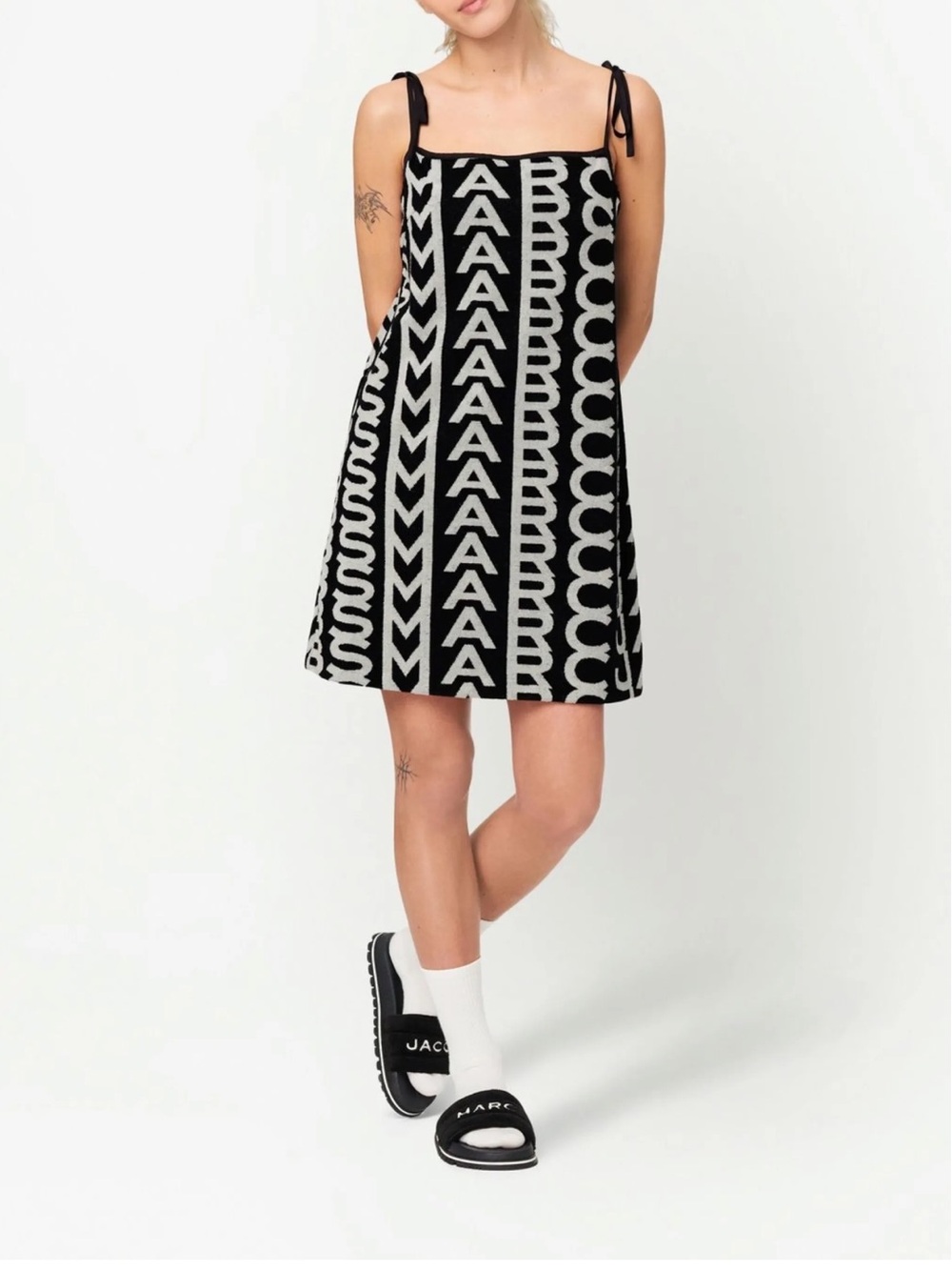 Marc Jacobs Black and White Mini Dress with Logo Stripe - Picture 2 of 5